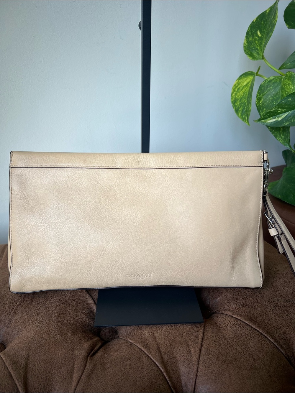 Coach Bleecker Perforated Leather in Beige Wristlet Clutch - Picture 2 of 10